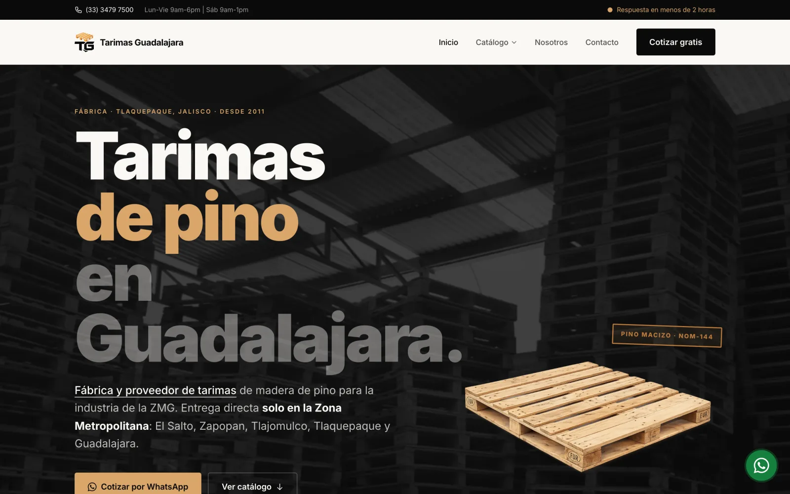 Sitio web para un fabricante de tarimas de madera en Guadalajara