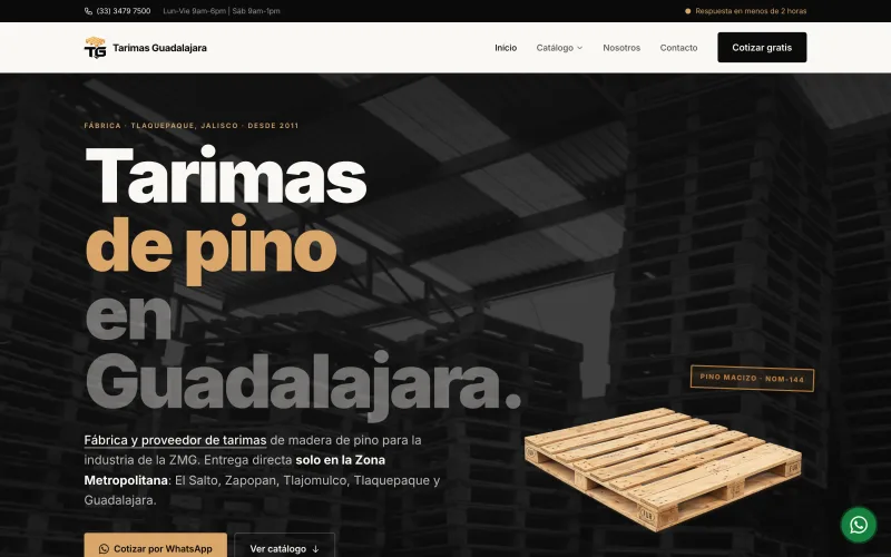 Página de inicio del sitio de tarimas de pino en  Guadalajara