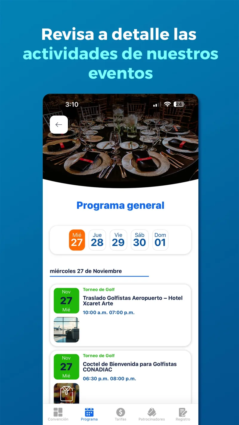 Información del itinerario de la convención anual en la app CONADIAC