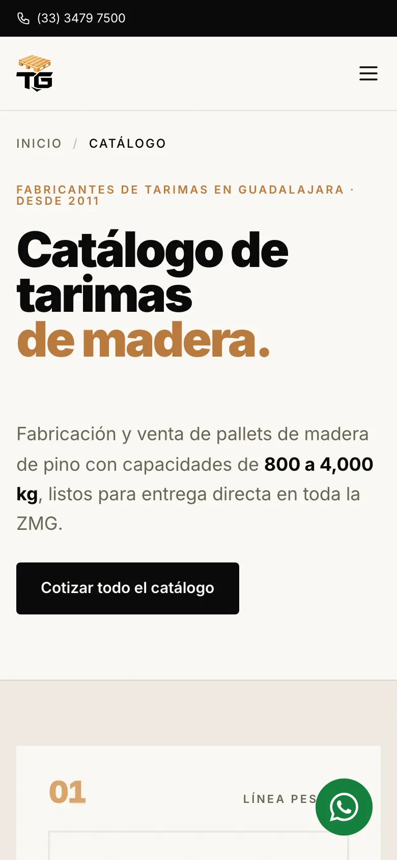 Catálogo de tarimas en versión móvil