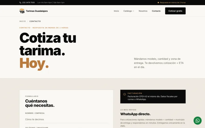 Formulario de cotización de tarimas